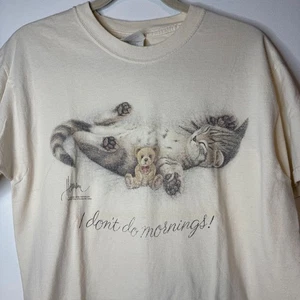 Vintage T-Shirt I Don't Do Mornings Sleepy Cat süß lustig Erwachsene Medium Hanes - Bild 1 von 6