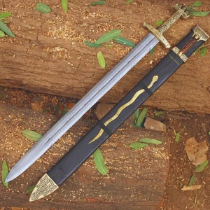 Mittelalterliches Damaststahl Wikinger Schwert, 38 cm Full-Tang Klinge, Holzscheide, - Bild 1 von 7