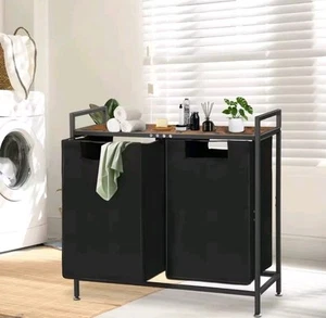 Dirty Laundry Basket With 2 Compartments & Table Top - Picture 1 of 6