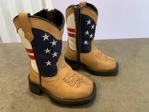 Cowboystiefel Kleinkind amerikanische Flagge/USA Leder zum Überziehen Größe 5 gebraucht, in einwandfreiem Zustand - Bild 1 von 6
