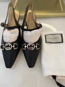 GUCCI WOMEN'S SLINGBACK BLACK SHOE WITH DOUBLE G - Picture 1 of 7