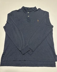 Ralph Lauren Polo Shirt Mens Large Blue Soft Pony Casual Long Sleeve Rugby - Picture 1 of 8