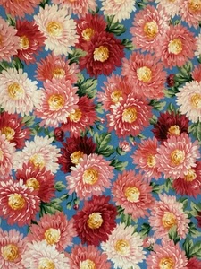 VINTAGE BLOOMS PACKED FLORAL ON BLUE BY QUILTING TREASURES COTTON FABRIC HALF YD - Picture 1 of 4