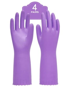 4 Pairs Reusable Dishwashing Cleaning Gloves with Latex Free, Cotton Lining, ... - Picture 1 of 5