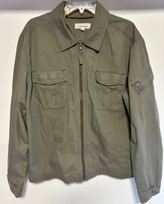 Chaqueta utilitaria Calvin Klein L verde caqui campo cremallera cuello bolsillo resistente mínima Foto 1 de 4