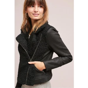 ANTHROPOLOGIE Greylin Sherpa Moto Jacket Black S Mixed Media Zip Closure Damen - Bild 1 von 10