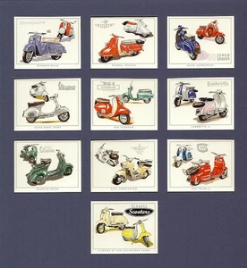Collectors Card Set depicting CLASSIC SCOOTERS - NSU BSA HEINKEL ZUNDAPP VESPA + - Foto 1 di 1