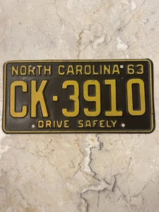 1963 North Carolina Tag Plate Original CK-3910 - Picture 1 of 4