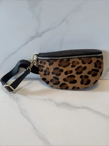 Mela D’Oro Leather Pony Fur Belt Bag Purse A217 Maculato Animal Print 9”x 5” NEW - Picture 1 of 11