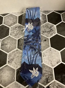 Tropical Hawaii Handmade Necktie Blue - Picture 1 of 3