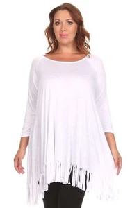 Nueva túnica para mujer talla grande blanca con flecos (top) talla 1X hecha en EE. UU. - Imagen 1 de 4