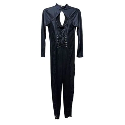 Women Black Stretch S Long Sleeves Lace Jumpsuit Y2K Whimsigoth Withchy Costume - Image 1 of 4