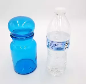 Vintage Belgium Blue Glass Canister Jar Apothecary Bubble Lid 7" with Lid MCM - Picture 1 of 3