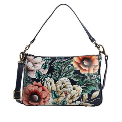 Bolsa de ombro Anuschka de couro pintada à mão floral noturna nova com etiquetas - Imagem 1 de 4