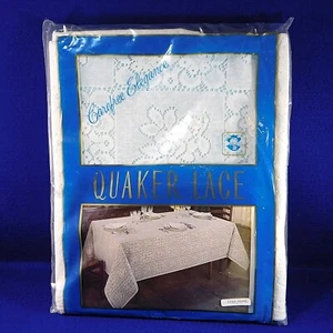 New Vintage Quaker Lace White Tablecloth PATCHWORK FLOWERS 70x90 Oblong NIP - Picture 1 of 6