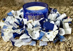 NEW HANUKKAH WREATH CANDLE RING RAG 8" 100% HANDMADE DECOR WALL CHANUKAH SMALL - Picture 1 of 4