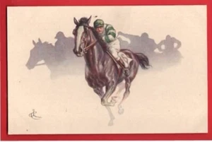 HORSE RACING. GREEN AND WHITE SILKS LOVELY ITALIAN ART - Picture 1 of 1