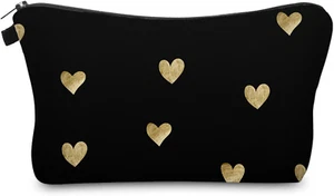Cute Travel Makeup Bag Cosmetic Bag Small Pouch Gift for Women (Golden Heart) - Picture 1 of 5