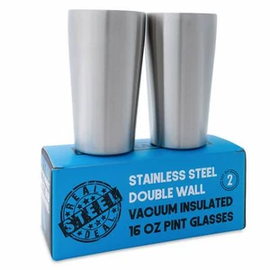 Stainless Steel Pint Glasses: Double Wall Vacuum Copper Insulated Metal Cups - Picture 1 of 8
