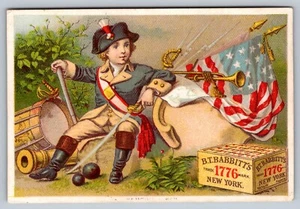 Victorian Trade Card - Babbitt's Soap Powder - Child Soldier Sword Cannon Flag - Picture 1 of 2