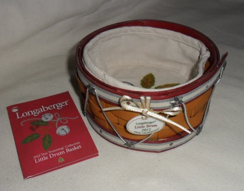 Longaberger 2012 Tree Trimming Little Drum Basket With Liner and Tie-On Cover