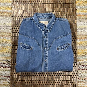 Schaefer Outfitter Denim Pearl Snap Western Button Down Work Shirt Blue Medium M - Picture 1 of 4