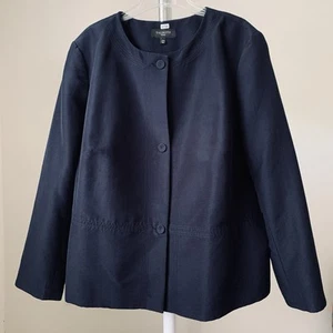 Talbots Blazer Jacket Womens 3-Button Long Sleeve Lined Silk Blend Navy Size 22W - Picture 1 of 14