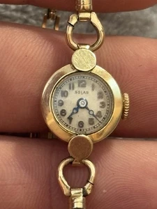 Orologio svizzero donna vintage solare oro massiccio 14k carica manuale/a carica manuale. 17 gioielli - Foto 1 di 15