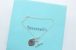 Authentic Return To Love Tiffany & Co Silver Blue Enamel Heart Lock 7" Bracelet - Picture 1 of 15