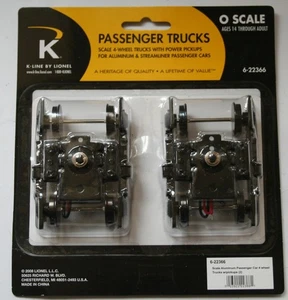 K-LINE BY LIONEL 6-22366 O SCALE 4 WHEEL TRUCKS WITH PICKUP FOR ALUMINUM PAS CAR - Picture 1 of 2