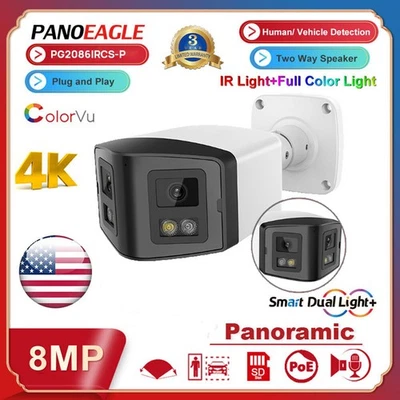 Panoeagle 4k 8MP 170° Panoramic Dual Lens Full Color IR Security IP Camera CCTV