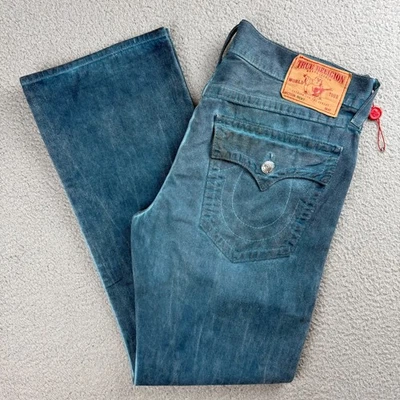 Vintage True Religion Jeans Men 36 Pant Teal Blue Dye Ricky Denim USA Made Y2K 1 - Image 1 of 4