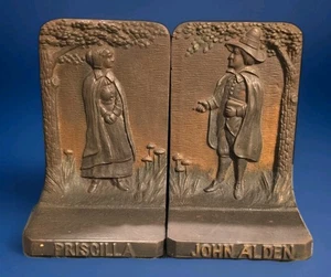 Vintage Bradley+ Hubbard Priscilla + John Alden Antique Cast Solid Bookends BH - Picture 1 of 4