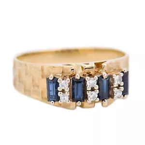 Gr. 57 - Vintage Design Handarbeit Gelbgold 585/14K Ring Diamant 0,09 ct. Saphir - Bild 1 von 6