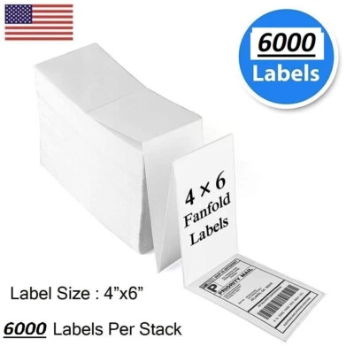6000 Fanfold Direct Thermal Shipping Labels 4x6 Perforated  for Zebra & Rollo - Image 1 of 4