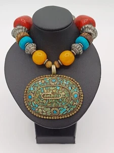 Oasis Chunky Bohemian Multicoloured Beaded & Mosaic Detailed Pendant Necklace - Picture 1 of 17