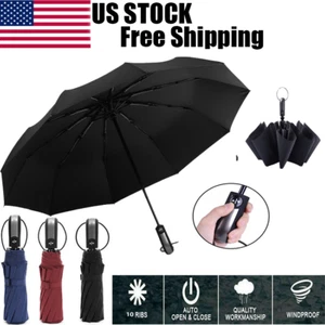 Automatic Black Umbrella Anti-UV Sun/Rain Windproof 3 Folding Compact Umbrella - Picture 1 of 30