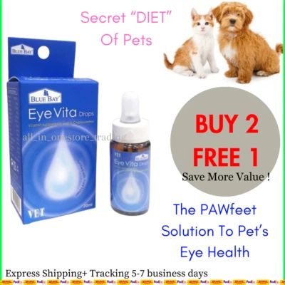 2 Free 1 Blue Bay Eye Vita Drops for Cats & Dogs Tears Stain Remover 20ml (VET) - Image 1 of 4