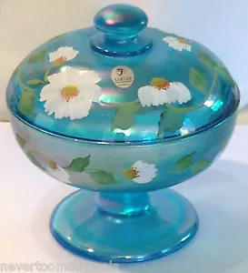 ❤️FENTON CELESTE BLAU STRETCH TÜRKIS BONBONIERE KARNEVAL GLAS HP GÄNSEBLÜMCHEN 5960 KP❤️ - Bild 1 von 7