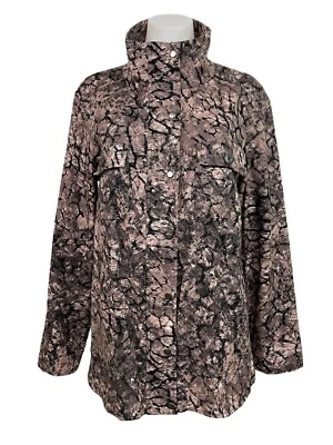 LOGO Lori Goldstein Women’s Size 14 Cotton Twill Printed Camo Snap Button Jacket - Image 1 of 4