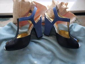 Seychelles Women's Dress Heels Shoes Leather & Suede Blue/Black Size 6 1/2 Party - Picture 1 of 12