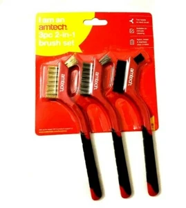 3PC DOUBLE SIDED 2-in-1 WIRE BRUSH SET Nylon/Stainless Steel/Brass Cleaning Rust - Picture 1 of 2
