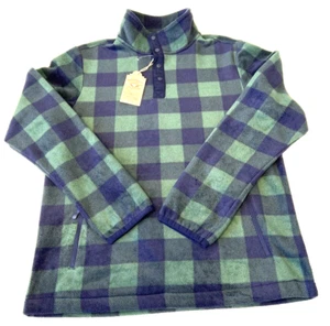 Telluride Men 1/4 Snap Pullover Fleece Jacket Sz L Blue/Green Plaid Pockets NEW - Picture 1 of 11