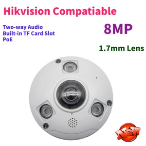 Hikvision Compatiable PoE 8MP Fisheye Lens Camera In 2-Way Audio 1.70mm Lens New - Picture 1 of 4