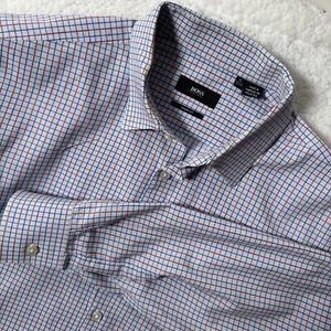 Hugo Boss Men’s Sharp Fit Long Sleeve Button-up Shirt Size 16 Blue/Orange Check - Picture 1 of 11