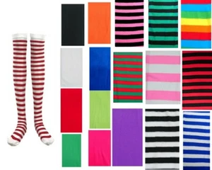 Women Girls Stripe Knee High/Over Knee High Socks Party Dress Stockings Costume - Picture 1 of 19