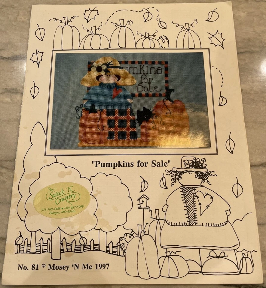 Mosey ‘N Me "Pumpkins for Sale" 1997 Number 81 Cross Stitch Chart Halloween Fall - Image 1 of 4