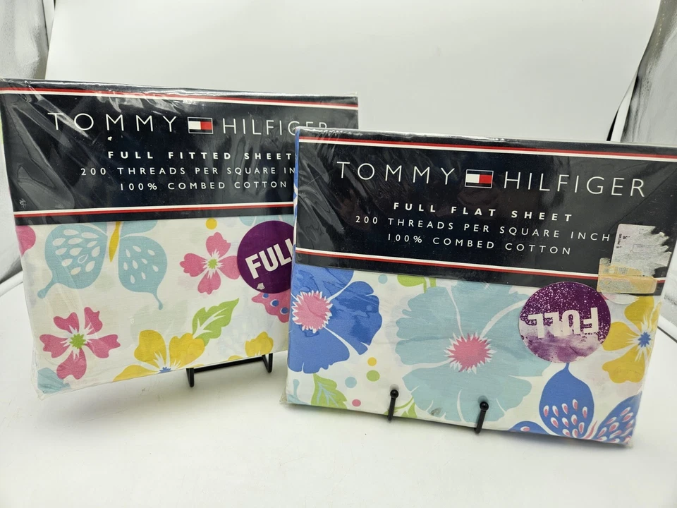 New Tommy Hilfiger FULL Malibu Floral Hawaii Girls Butterfly Flat Fitted Sheets - Image 1 of 4