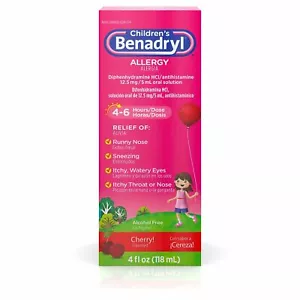 Benadryl Children's Diphenhydramine HCI 12.5mg Allergy Relief Cherry 4oz 12 Pack - Picture 1 of 3