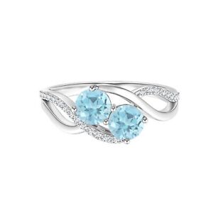 Natural Swiss Blue Topaz 10k White Gold Round Side Accents Ring